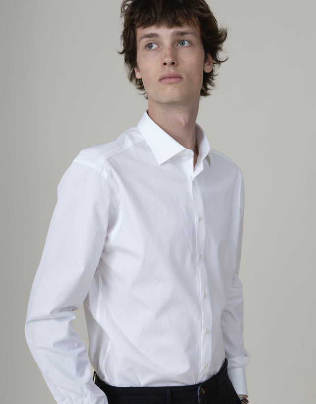CHEMISE COL ITALIEN EN POPELINE BLANCHE