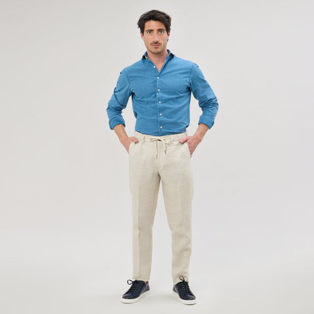 Pantalon à lacet Amovible "Solenzara" en Lin Beige