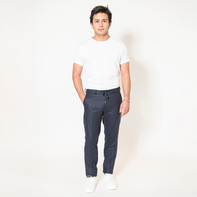 Pantalon "Ayrton" à Lacet amovible en Flanelle Bleu Marine Vitale Barberis Canonico