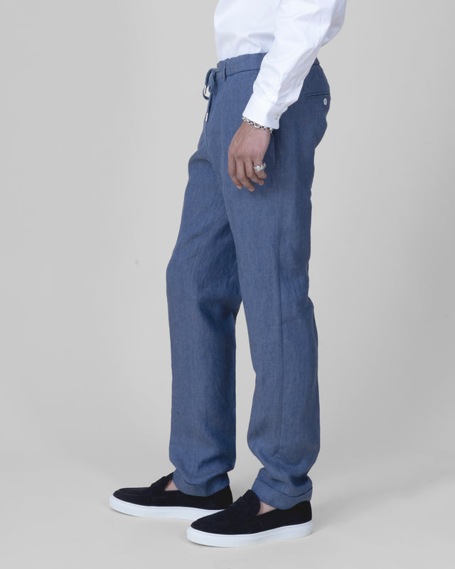 Pantalon à lacet Amovible "Corinthe" en Lin Bleu