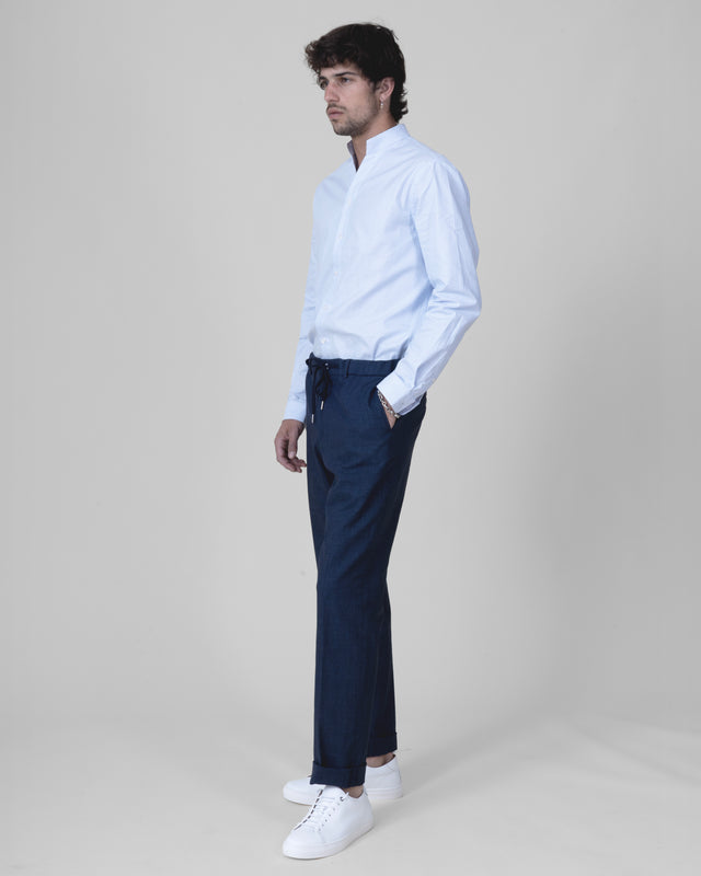 Pantalon à lacet Amovible "Laganas" Piqué en Coton Lin Elasthanne Marine & Blanc