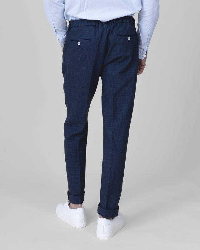 Pantalon à lacet Amovible "Laganas" Piqué en Coton Lin Elasthanne Marine & Blanc