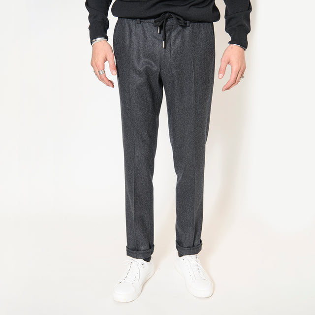 Pantalon "Luigi" à Lacet amovible en Flanelle Gris Anthracite Vitale Barberis Canonico