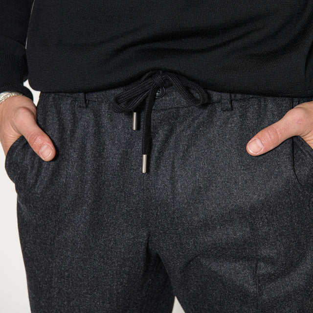 Pantalon "Luigi" à Lacet amovible en Flanelle Gris Anthracite Vitale Barberis Canonico