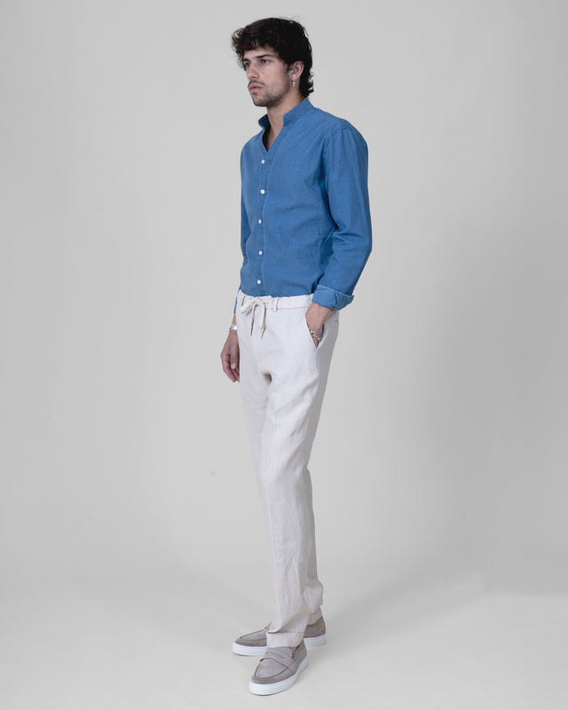 Pantalon à lacet Amovible "Solenzara" en Lin Beige Tissus Loro Piana®