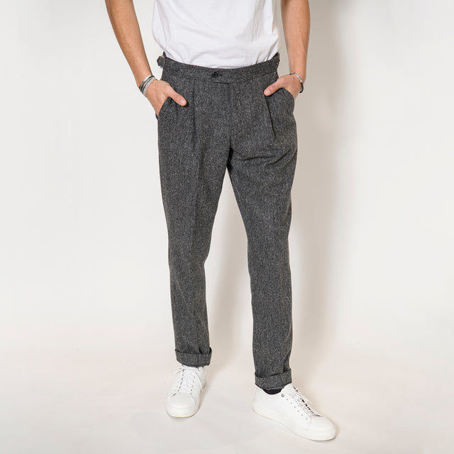 Pantalon à Pinces "Giuseppe" en Tweed de Flanelle Mélangée Grise