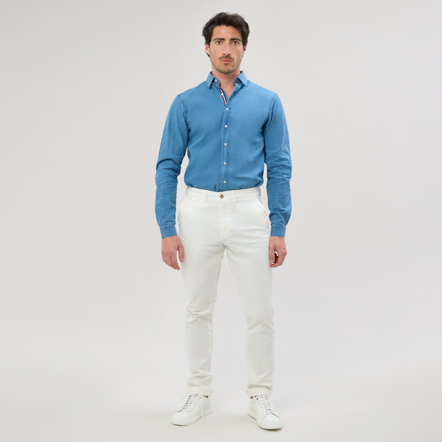 Chemise "Monaco" en Jeans Délavé (Chambray) avec Ganse Tricolore