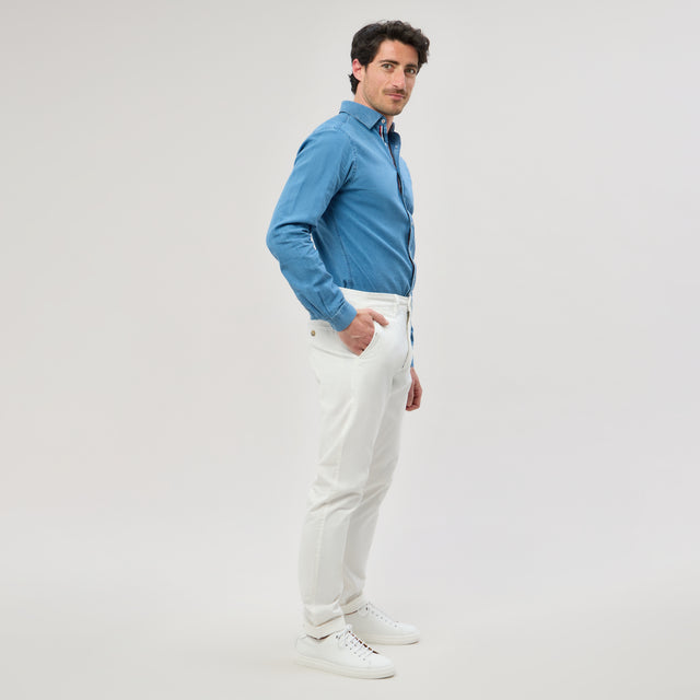 Chemise "Monaco" en Jeans Délavé (Chambray) avec Ganse Tricolore