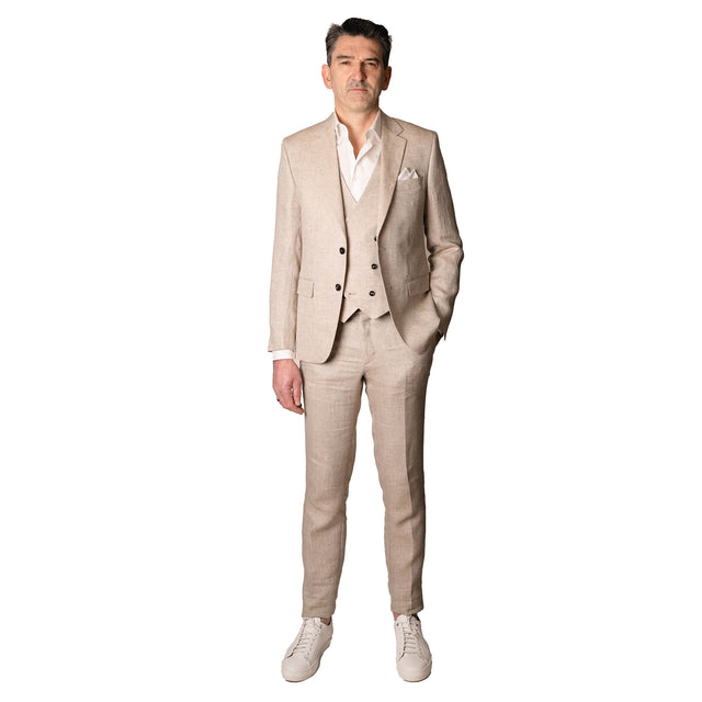 Costume en Lin "Porquerolles" à Chevrons Beige de chez Angelico