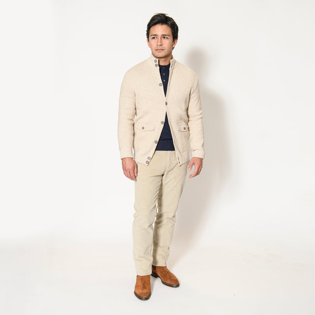 Pull Veste "Syracuse" Boutonnée Beige à Poches Demi Lune