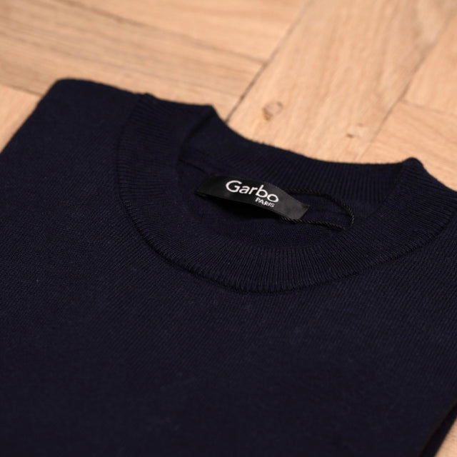 Pull Col Rond Bleu Marine en Coton et Cachemire