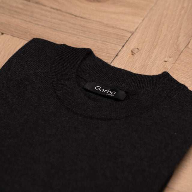 Pull Col Rond Gris Anthracite en Coton et Cachemire