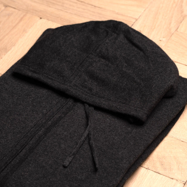 Pull Sweat à Capuche Zippé Gris Anthracite en Coton et Cachemire