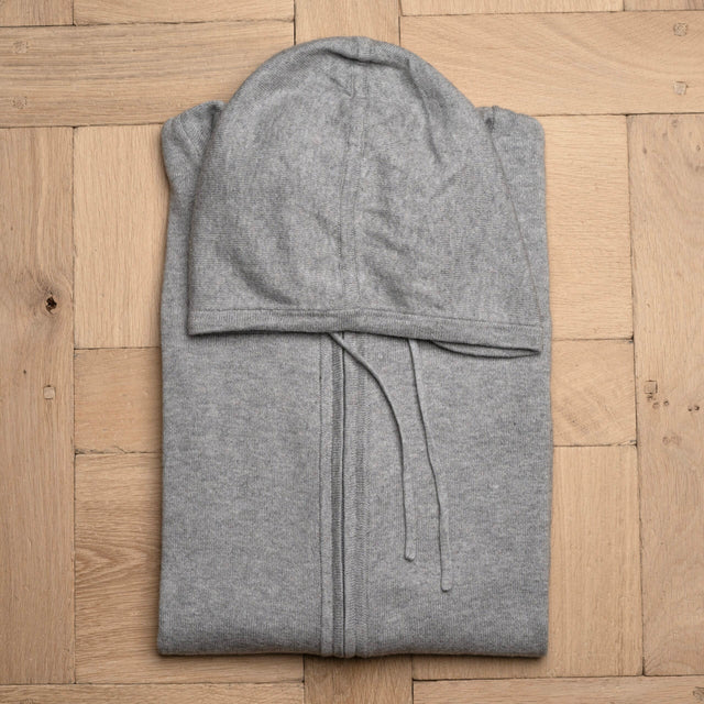 Pull Sweat à Capuche Zippé Gris Clair en Coton et Cachemire
