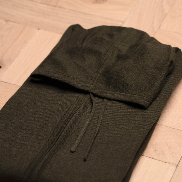 Pull Sweat à Capuche Zippé Kaki en Coton et Cachemire
