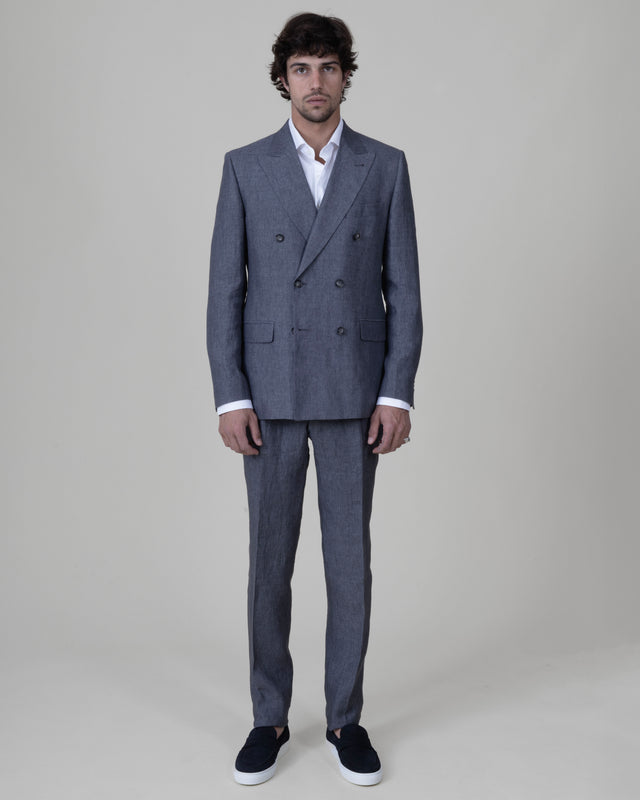 Costume Croisé "Santorin" en Lin Gris Moyen
