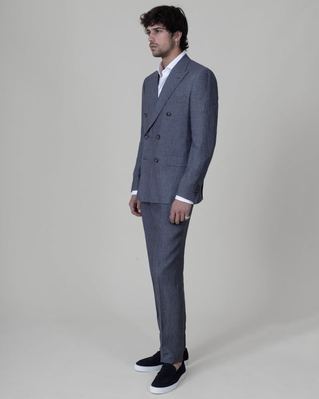 Costume Croisé "Santorin" en Lin Gris Moyen