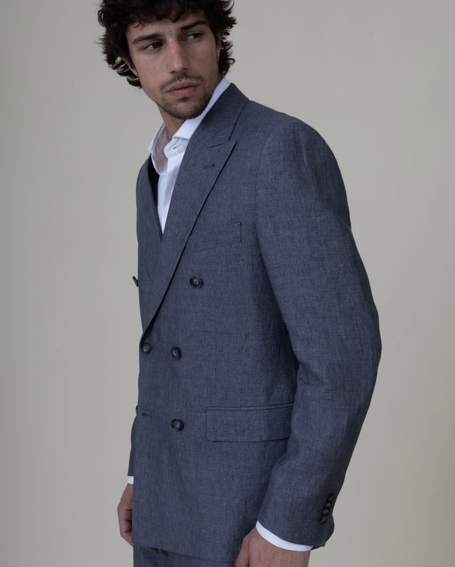 Costume Croisé "Santorin" en Lin Gris Moyen