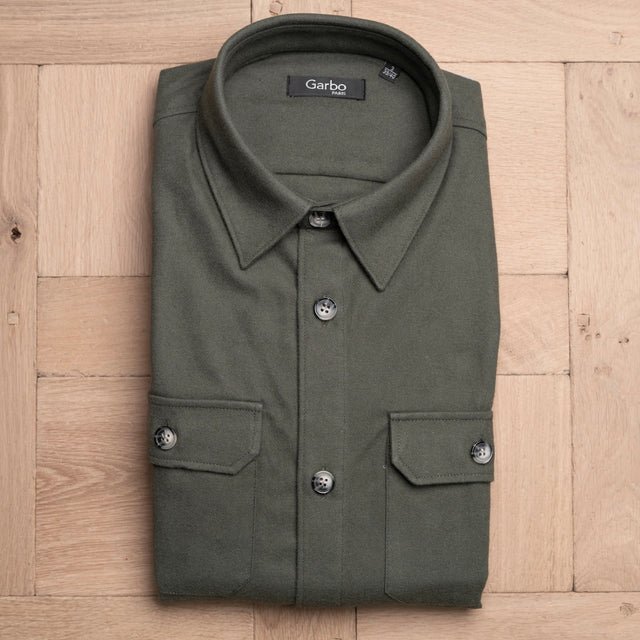 Surchemise "Alex" Kaki en Flanelle de Coton Epaisse