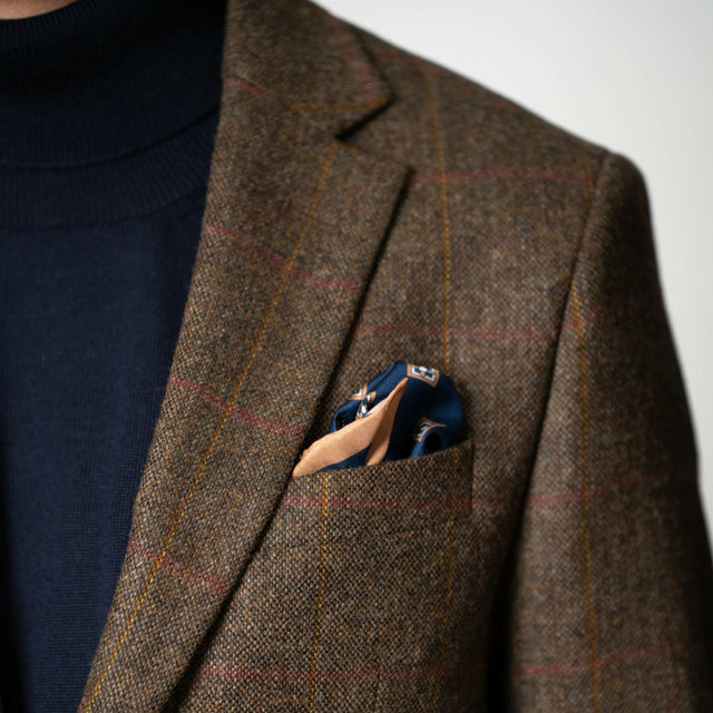 Veste "Ventura" en Tweed Marron à Carreaux Bordeaux et Jaune