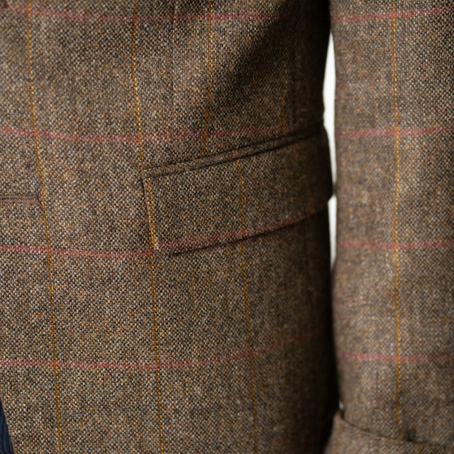 Veste "Ventura" en Tweed Marron à Carreaux Bordeaux et Jaune