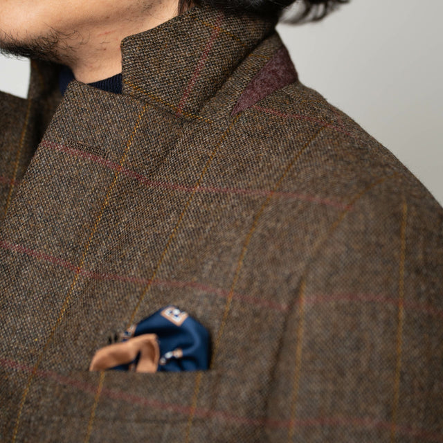 Veste "Ventura" en Tweed Marron à Carreaux Bordeaux et Jaune