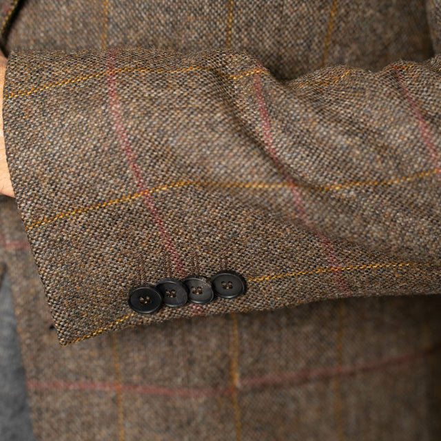 Veste "Ventura" en Tweed Marron à Carreaux Bordeaux et Jaune