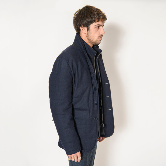 Blouson "Vérone" Matelassé Bleu Marine en Laine Mélangé avec Plastron intérieur amovible