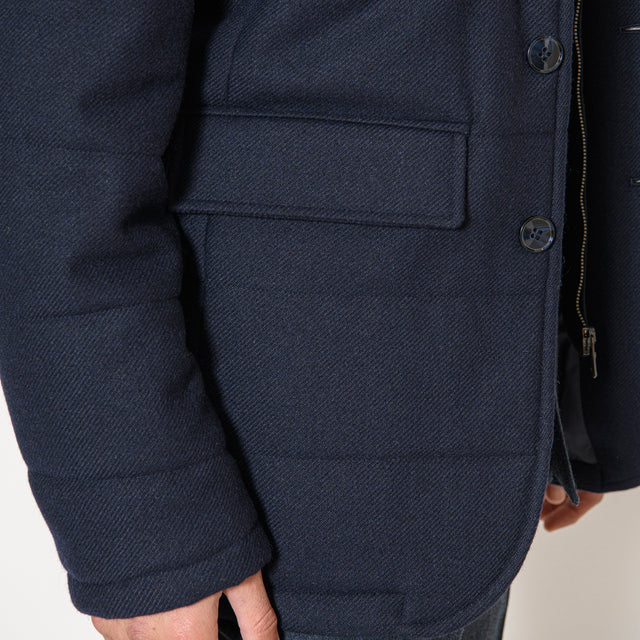 Blouson "Vérone" Matelassé Bleu Marine en Laine Mélangé avec Plastron intérieur amovible
