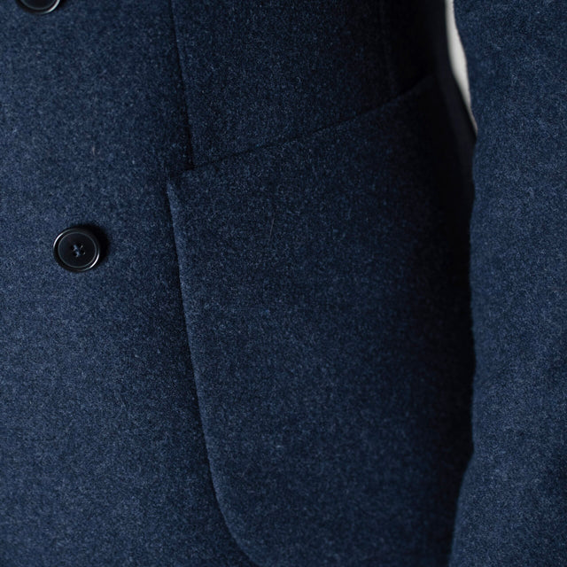 Veste Croisé "Birmingham" en Flanelle Bleu Marine et Poches Plaquées Vitale Barberis Canonico