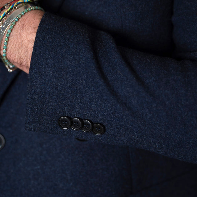 Veste Croisé "Birmingham" en Flanelle Bleu Marine et Poches Plaquées Vitale Barberis Canonico