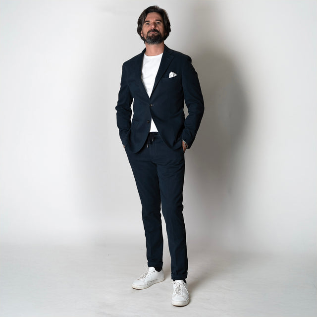 Veste Napolitaine "Stoke Park" Bleu en Coton épaisse à Poches Plaquées