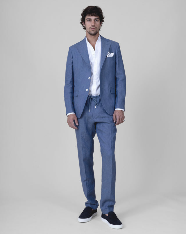 Veste Napolitaine "Corinthe" en Lin Bleu