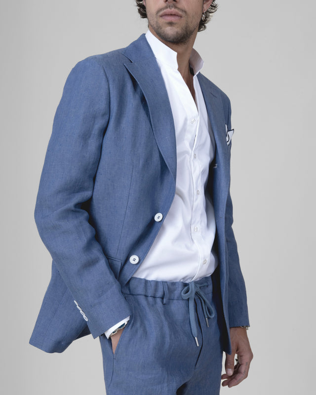 Veste Napolitaine "Corinthe" en Lin Bleu