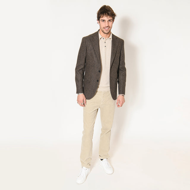 Veste à Coudières "Enzo" en Tweed de Laine et Cachemire Tabac Chinée Bottoli