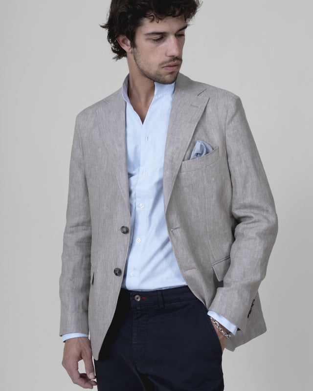 Veste Napolitaine "Corinthe" en Lin Beige / Sable