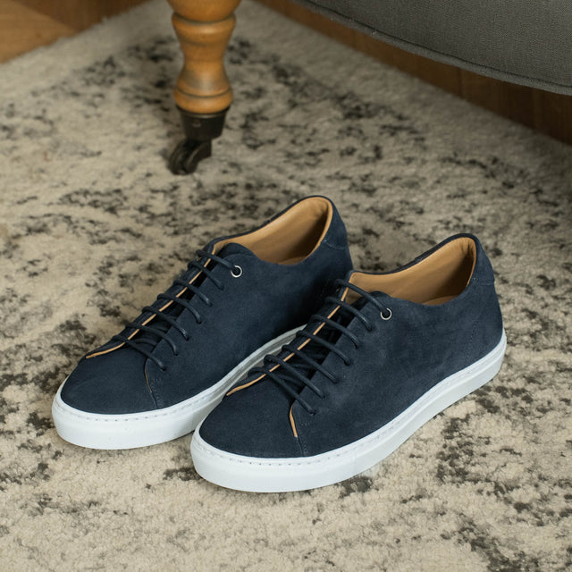 "Cerdan" Basket en Cuir de Veau Retourné Bleu Marine (Daim)