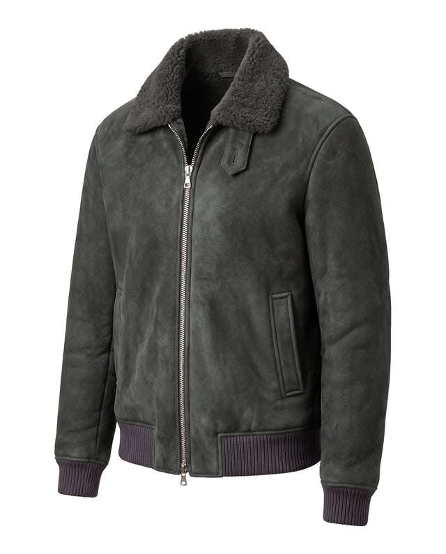 BLOUSON MAVERIK EN PEAU LAINÉ DE MOUTON GRIS ANTHRACITE