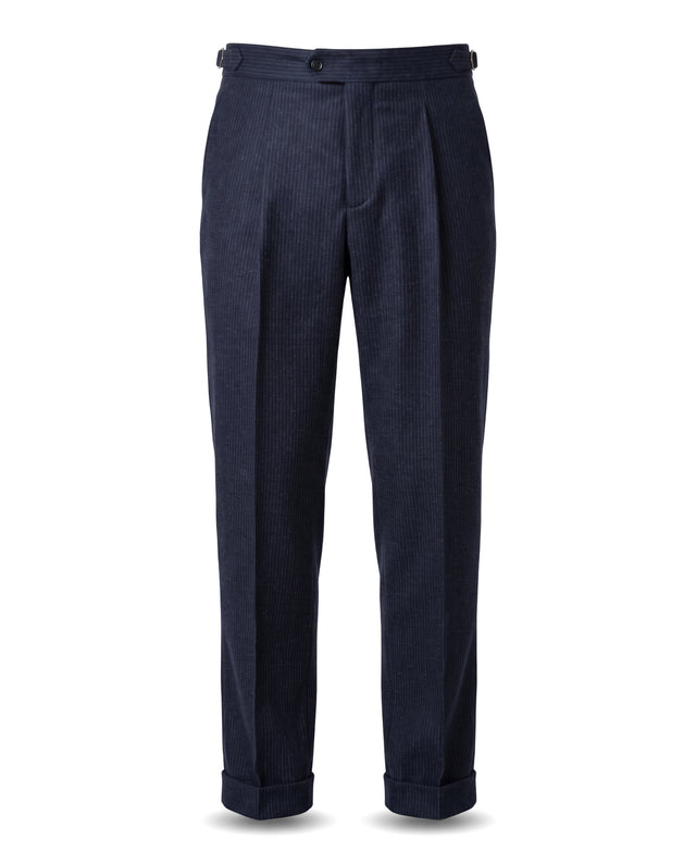 Pantalon à Pinces "Héraclès" en Flanelle Bleu Marine à Rayure Tennis en Laine de Chez Vitale Barberis Canonico®