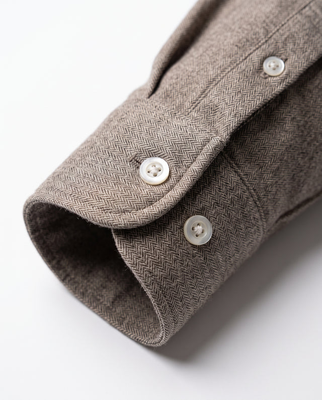 CHEMISE CORFOU EN FLANELLE DE COTON MARRON CLAIR / BEIGE À CHEVRONS