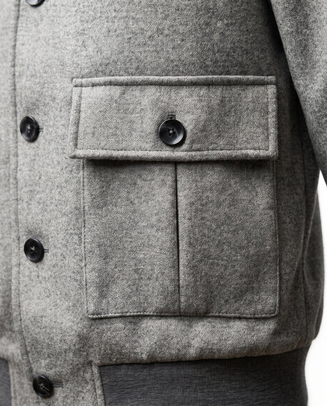 BLOUSON TEDDY EN LAINE MÉLANGÉ ET CACHEMIRE GRIS ET BORD CÔTE GRIS FONCÉ