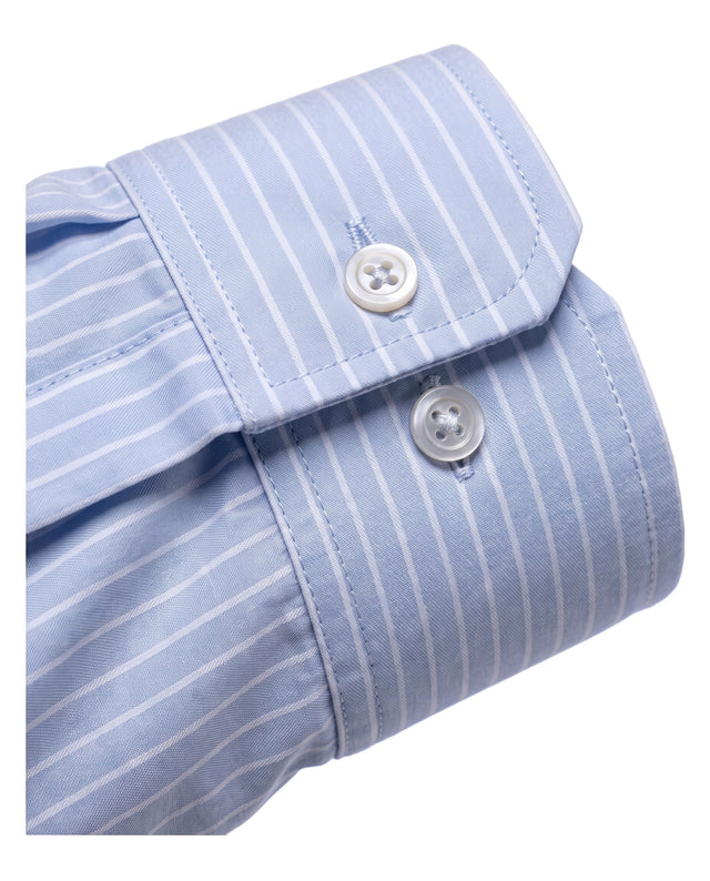 CHEMISE COL ITALIEN BLEU CIEL À RAYURES BLANCHE