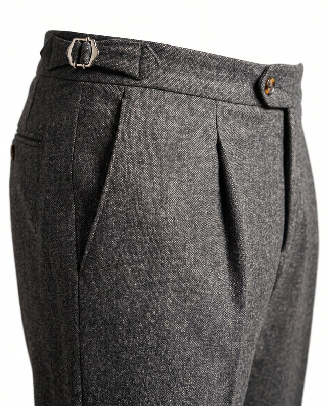 Pantalon à Pinces "Ulysse" en Flanelle Chinée Grise