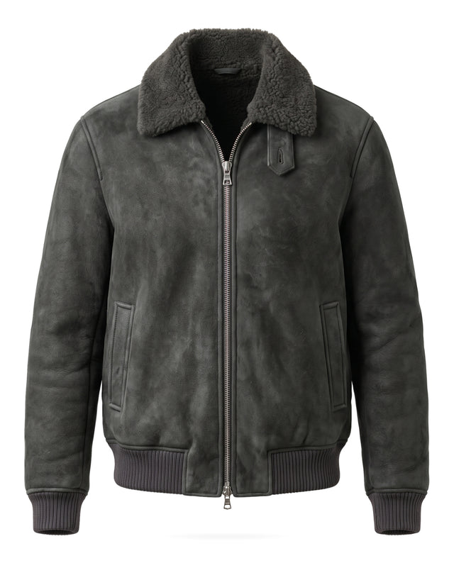 BLOUSON MAVERIK EN PEAU LAINÉ DE MOUTON GRIS ANTHRACITE