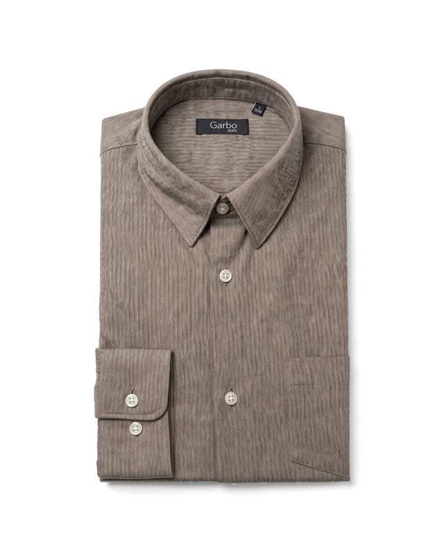 CHEMISE CORFOU EN FLANELLE DE COTON MARRON CLAIR / BEIGE À CHEVRONS