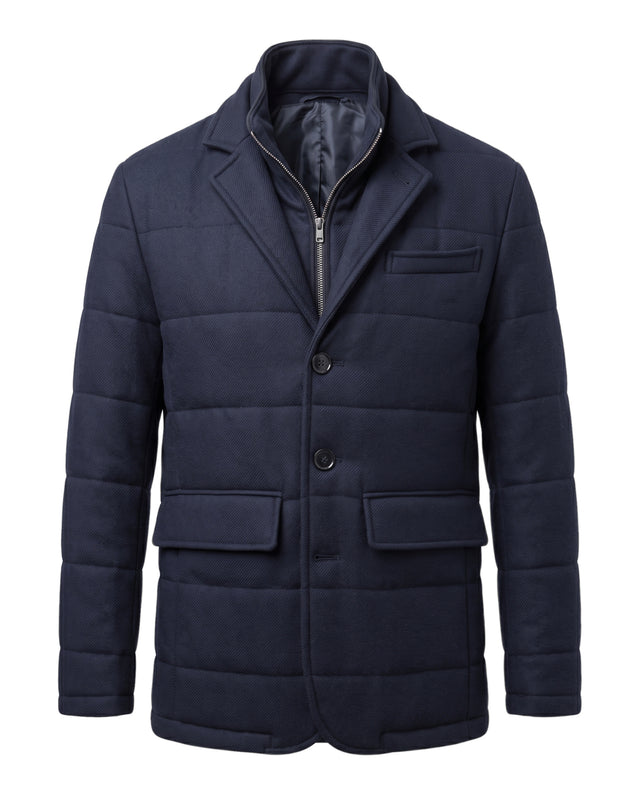 BLOUSON VÉRONE MATELASSÉ BLEU MARINE EN LAINE MÉLANGÉ AVEC PLASTRON INTÉRIEUR AMOVIBLE