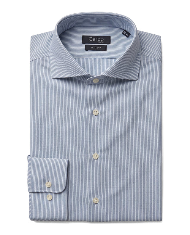 CHEMISE COL CUTAWAY JEAN'S CHAMBRAY DÉLAVÉE À FINE RAYURE