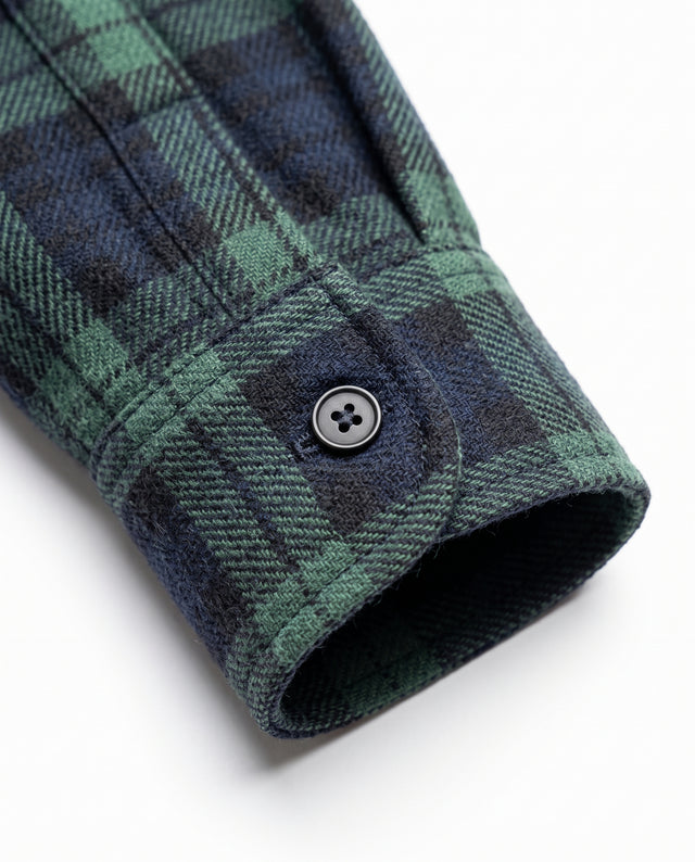 SURCHEMISE ALEX BLEU MARINE ET VERT FONCÉ EN FLANELLE DE COTON EPAIS (TARTAN)