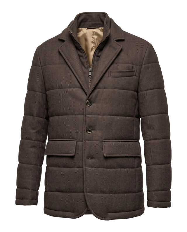 BLOUSON VÉRONE MATELASSÉ MARRON EN LAINE MÉLANGÉ AVEC PLASTRON INTÉRIEUR AMOVIBLE