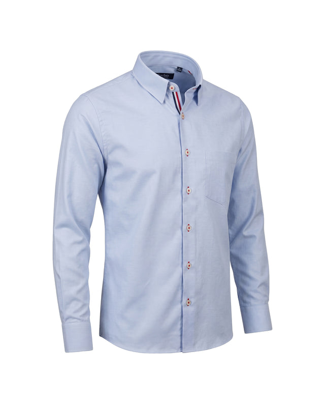 CHEMISE CORFOU EN OXFORD BLEU CIEL AVEC GANSE BLEU BLANC ROUGE